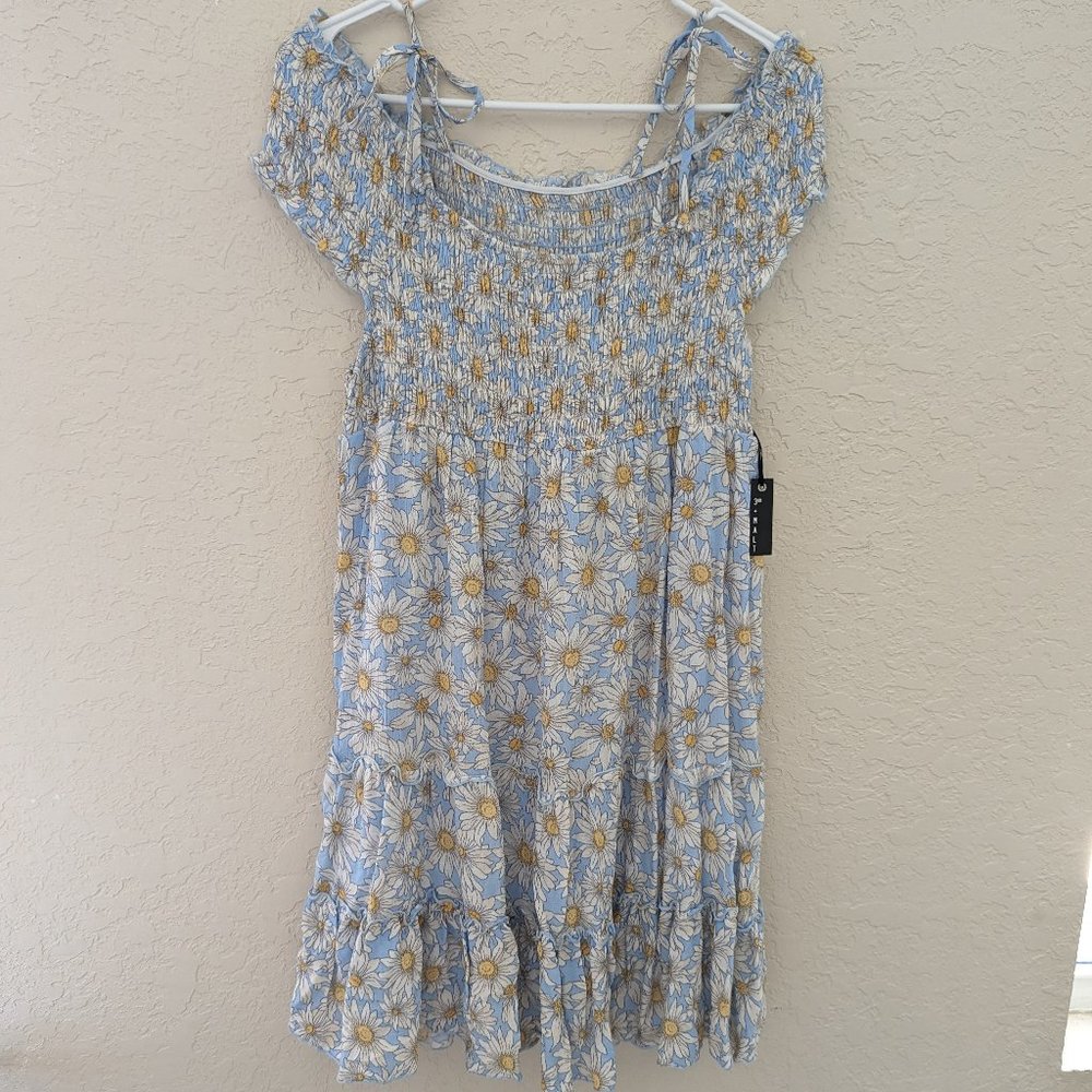 3rd + Malt Off Shoulder Sunflower Daisy Sun Dress Size L NWT